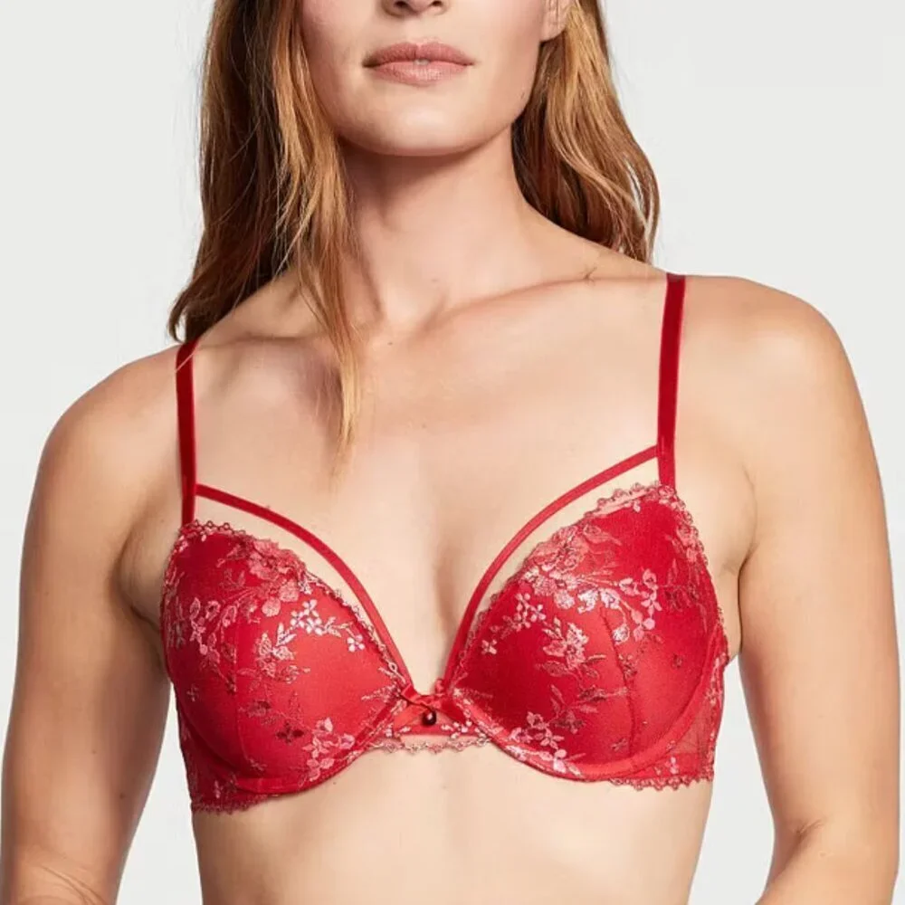 New! Victoria's Secret Very Sexy Red Mesh Lace Strappy Push Up Bra 4905